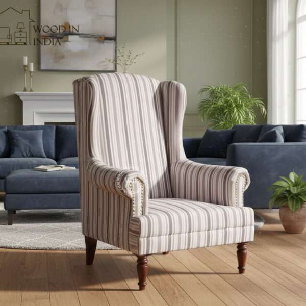 Danon Lounge Chair (Off White Stripe Fabric)