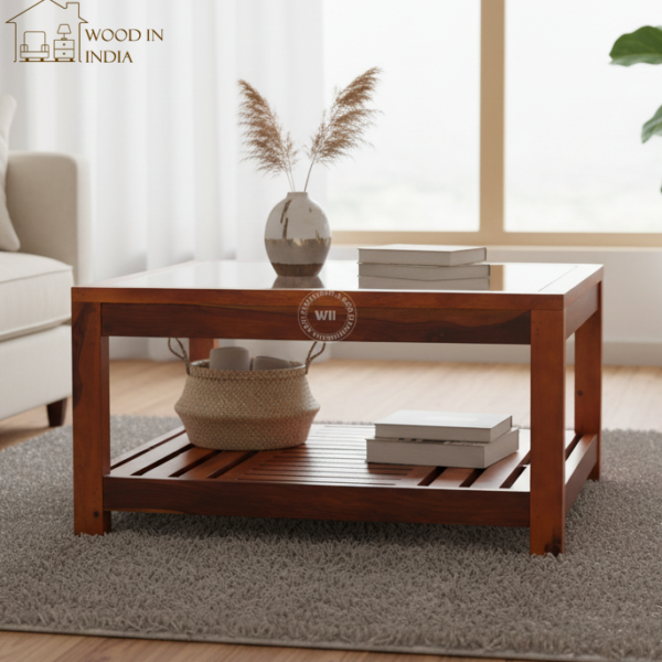 Colin Glass Top Coffee Table (Honey Finish)