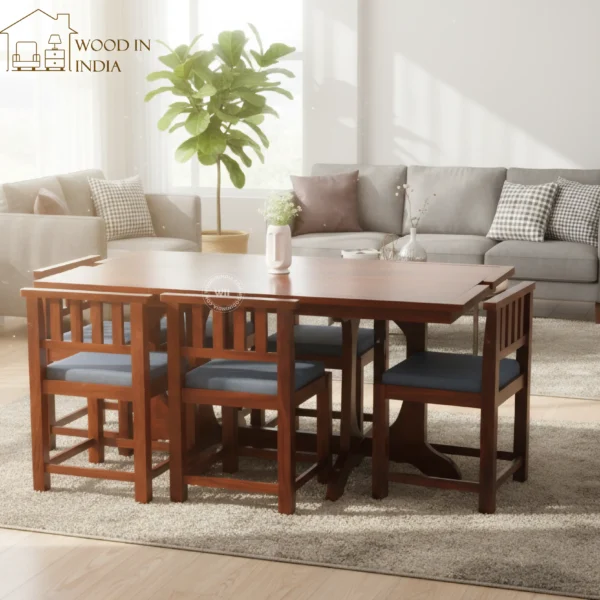 Cloin 6 Seater Dining Table Set (Honey Finish)