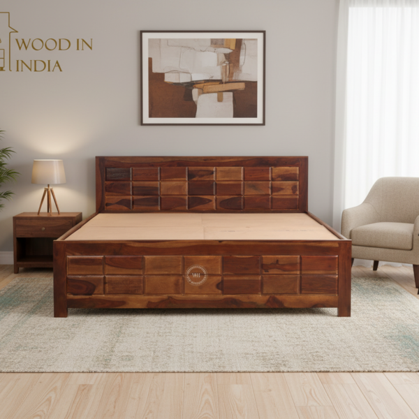 Brijton Bed With Box Storage (King Size, Honey Finish)