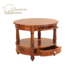 Auris Round Coffee Table with Drawers (Honey Finish) - Image 3