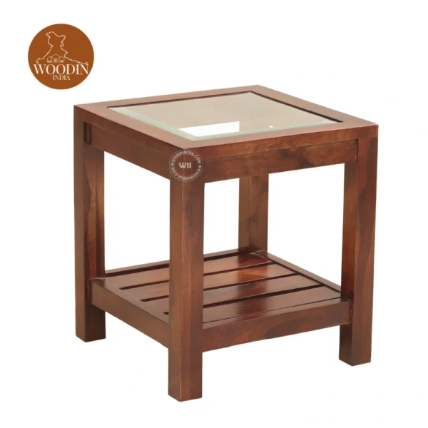 1 Alibs Bedside Table With Glass Top (Honey Finish)