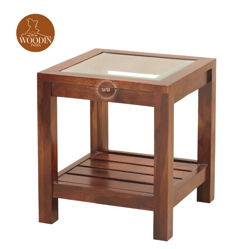 3 Alibs Bedside Table With Glass Top (Honey Finish)