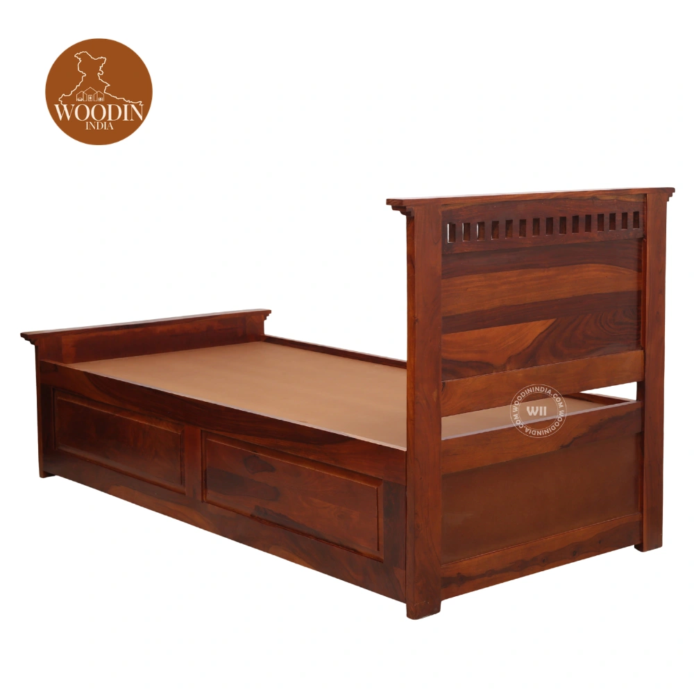 4 Adora Single Bed With Drawer Storage (Honey Finish)