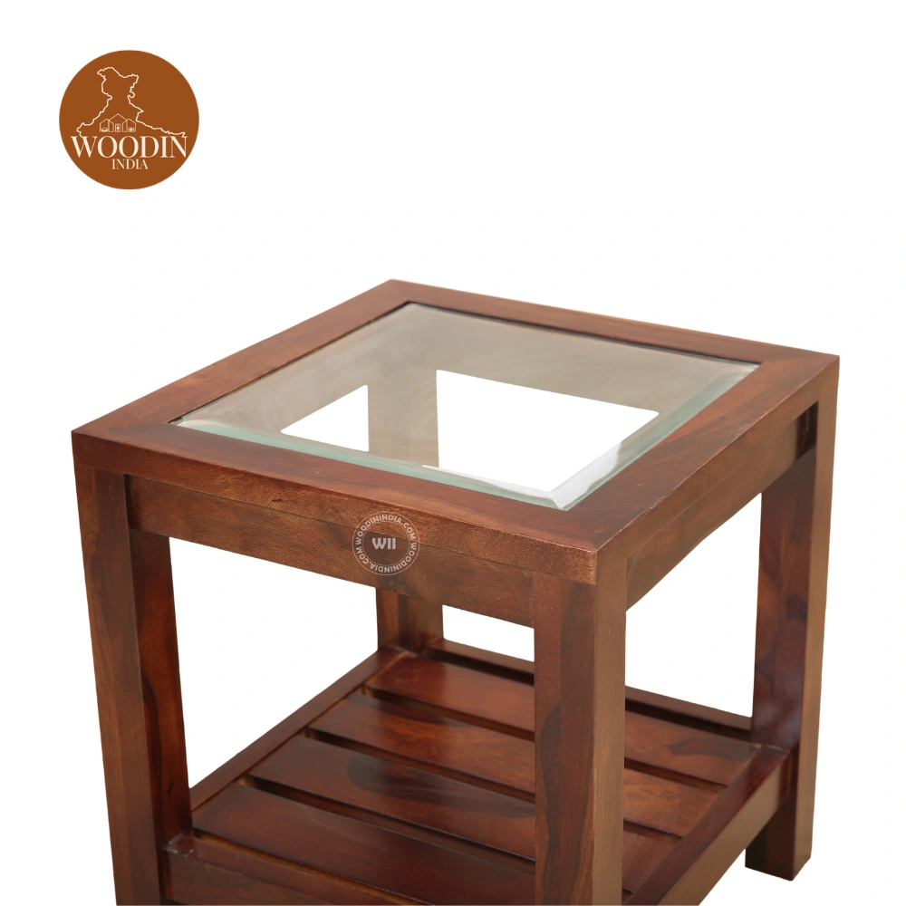 4 Alibs Bedside Table With Glass Top (Honey Finish)