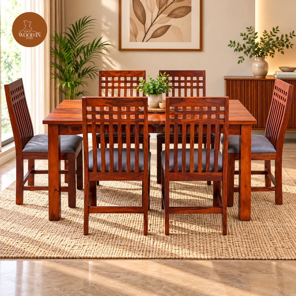 Alvin 6 Seater Dining Set (Honey Finish)