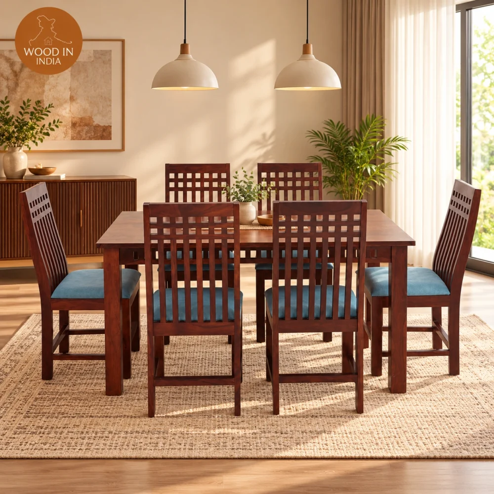Adora 6 Seater Dining Table Set (Honey Finish)