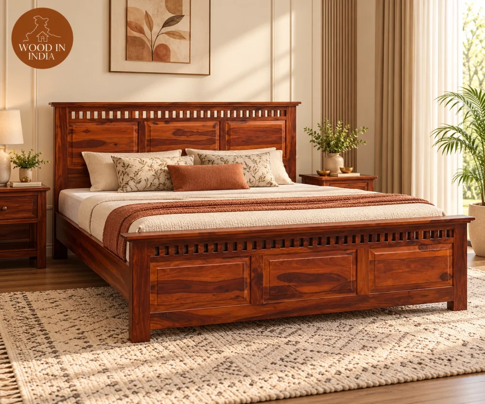Adora Bed With Box Storage (King Size, Honey Finish)