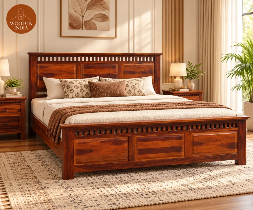 Adora Bed without Storage (King Size, Honey Finish)