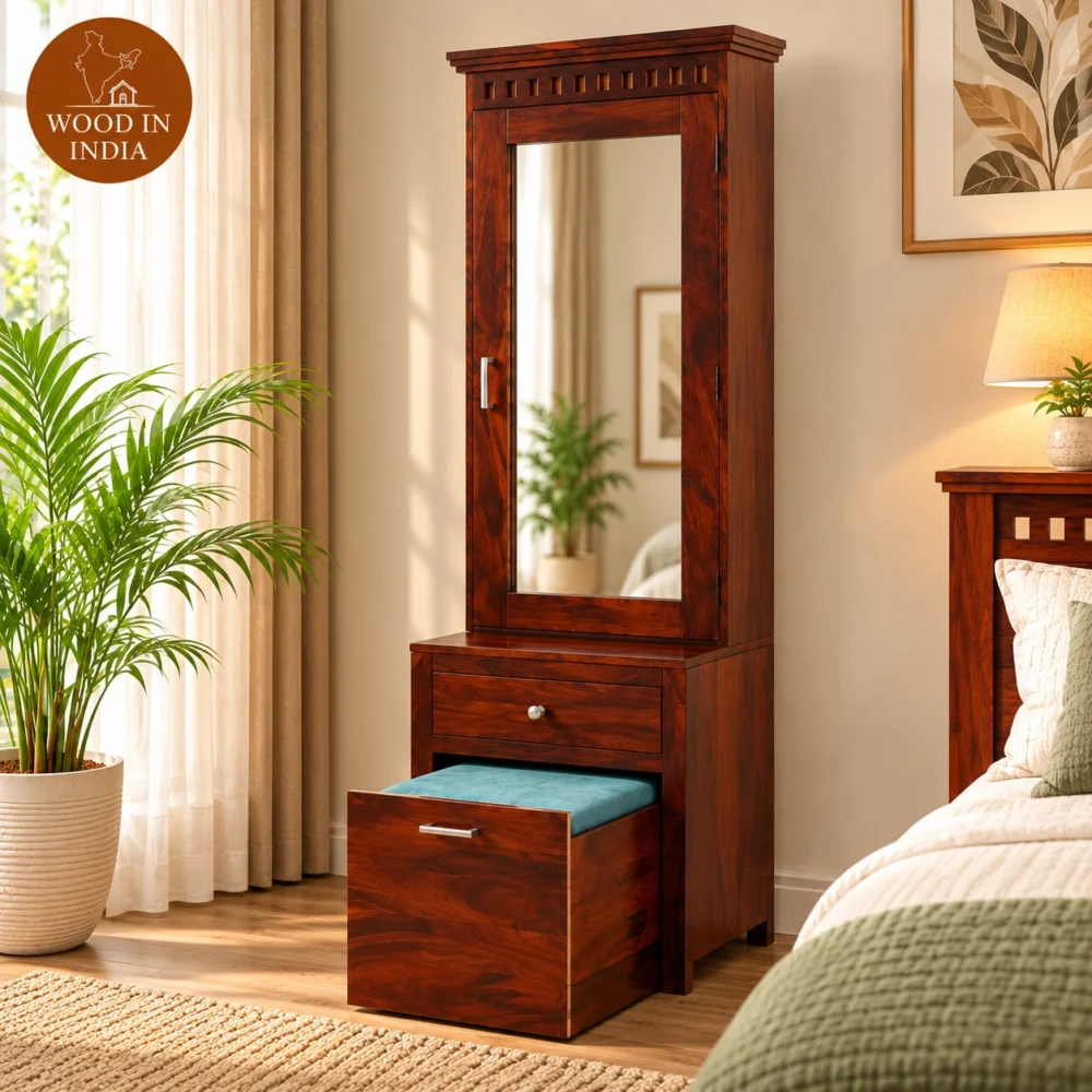 Adora Dressing Table With Storage Stool (Honey Finish) Adora Dressing Table With Storage Stool (Honey Finish)