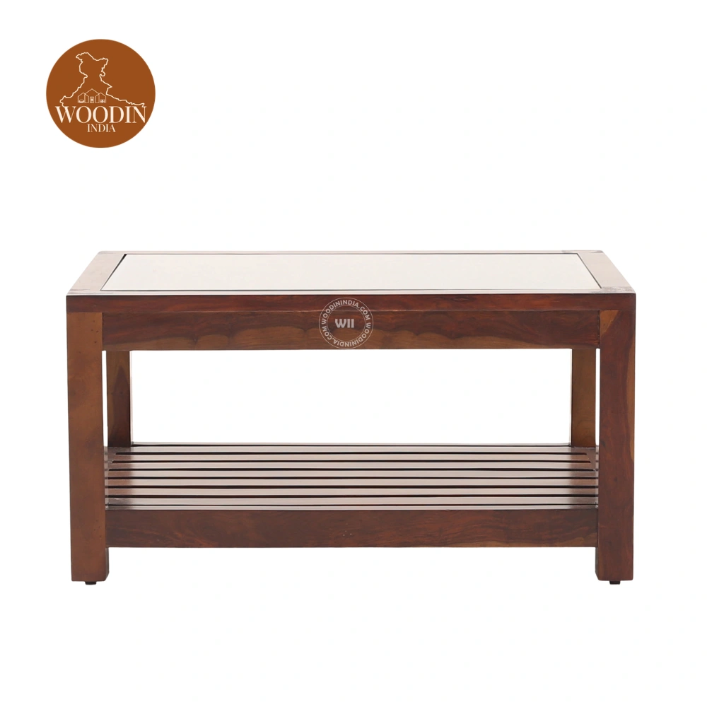 1 Colin Glass Top Coffee Table (Honey Finish)