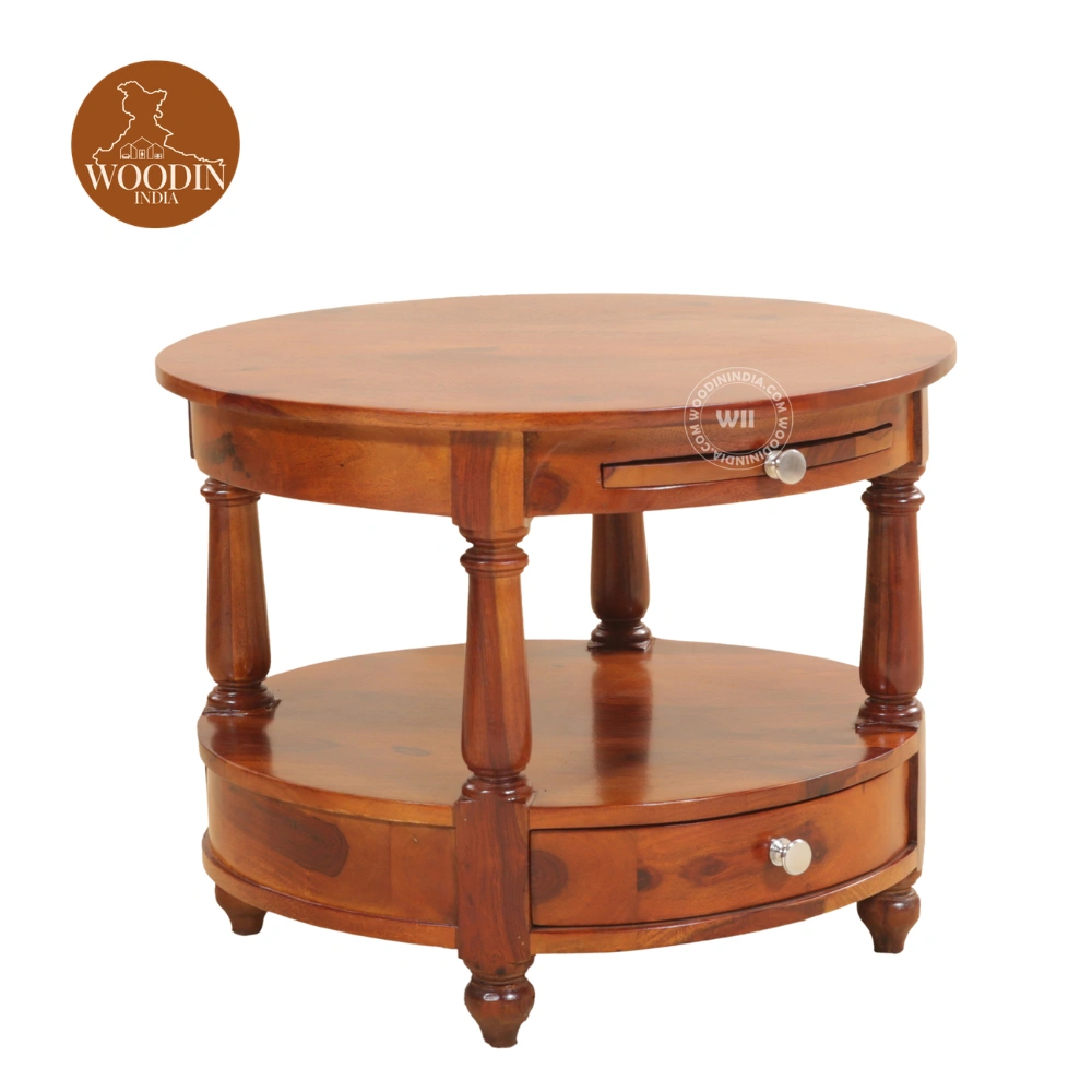 1 Auris Round Coffee Table with Drawers (Honey Finish)
