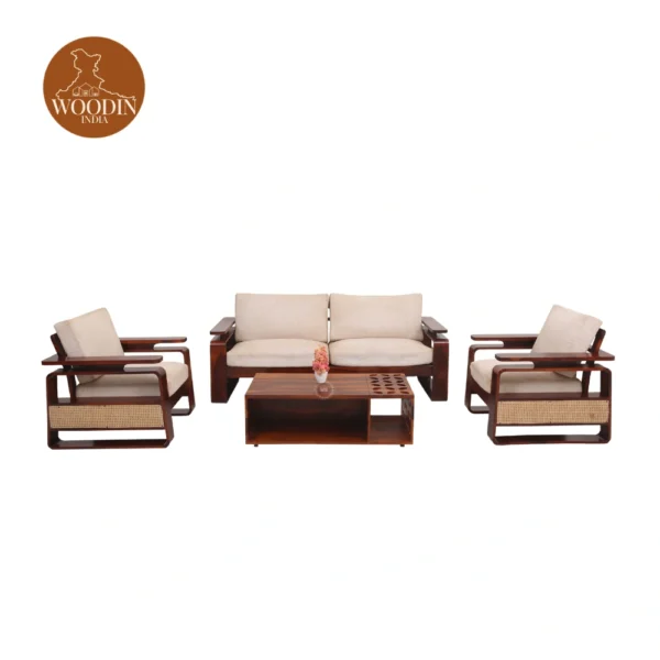 1 Dharohar 3+1+1 Wooden Sofa Set (Honey Finish)