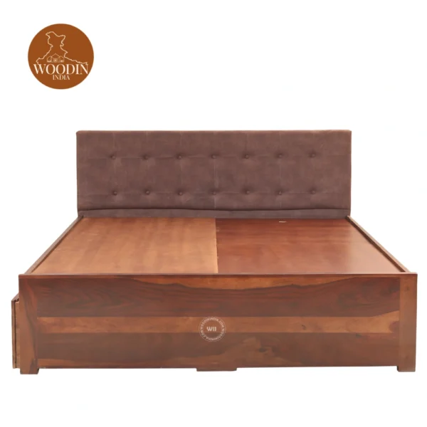 1 Dravin Upholstered Bed With Storage (King Size, Honey Finish)