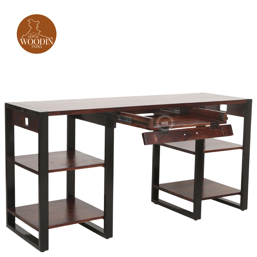 3 Brox Study Table With Iron Base(Honey Finish)