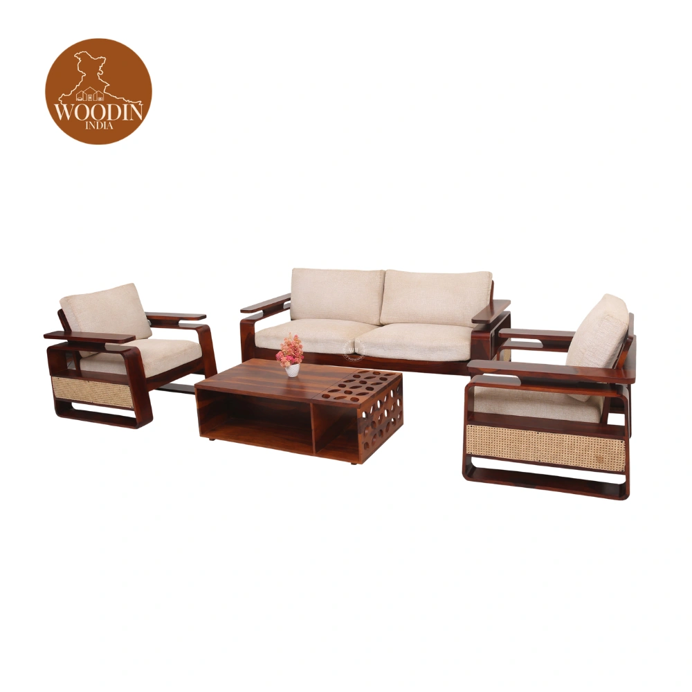 3 Dharohar 3+1+1 Wooden Sofa Set (Honey Finish)