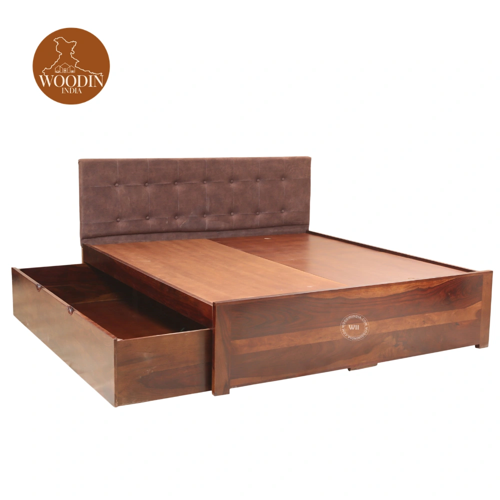3 Dravin Upholstered Bed With Storage (King Size, Honey Finish)