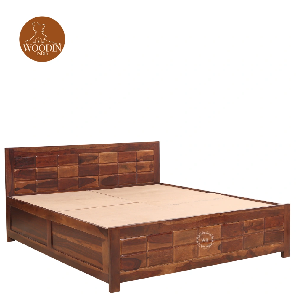 Brijton Bed With Box Storage (King Size, Honey Finish)