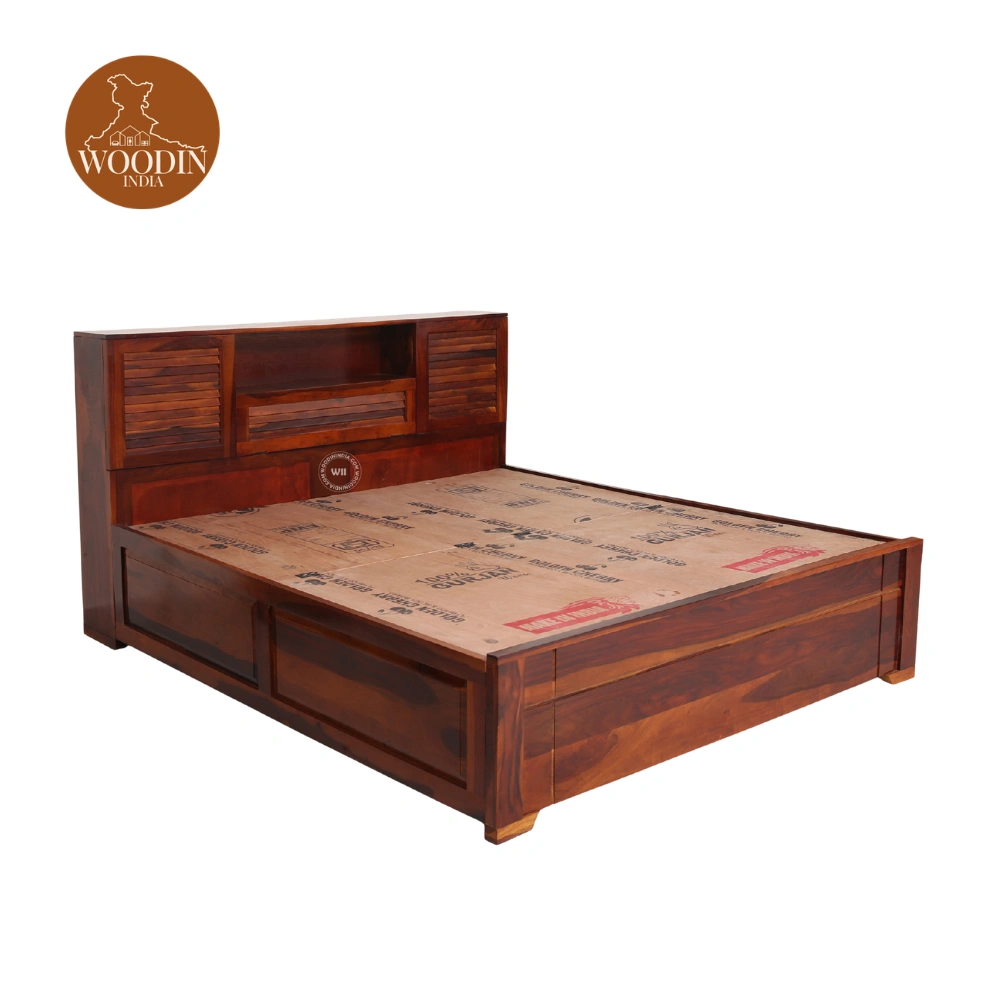 4 Florida Bed With Box Storage (King Size, Honey Finish)