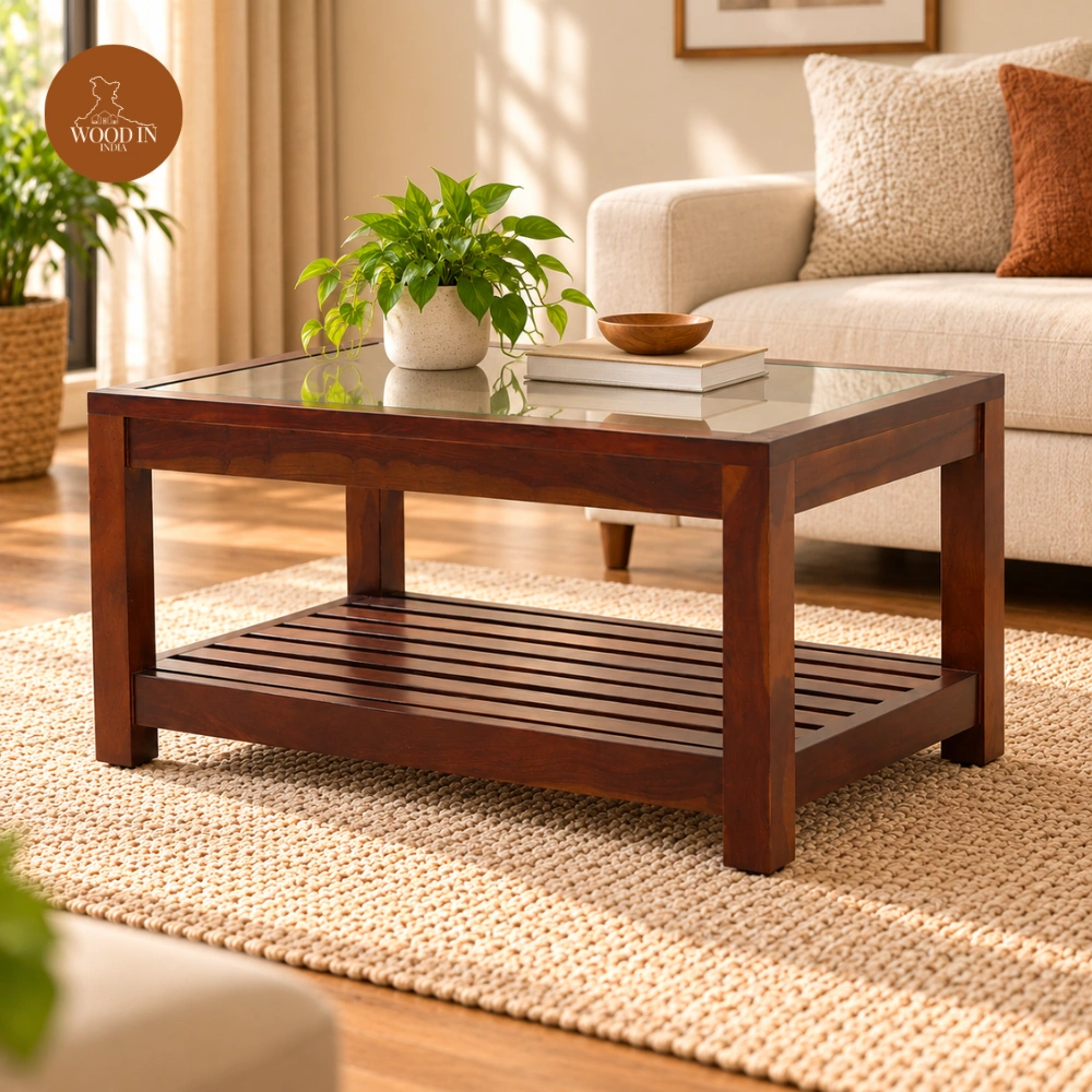 Colin Glass Top Coffee Table (Honey Finish) Colin Glass Top Coffee Table (Honey Finish)