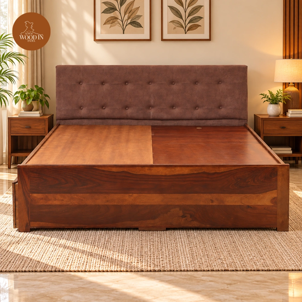 Dravin Upholstered Bed With Storage (King Size, Honey Finish) Dravin Upholstered Bed With Storage (King Size, Honey Finish)