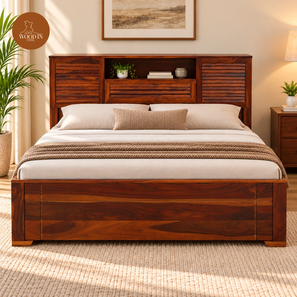 Florida Bed With Box Storage (King Size, Honey Finish) Florida Bed With Box Storage (King Size, Honey Finish)