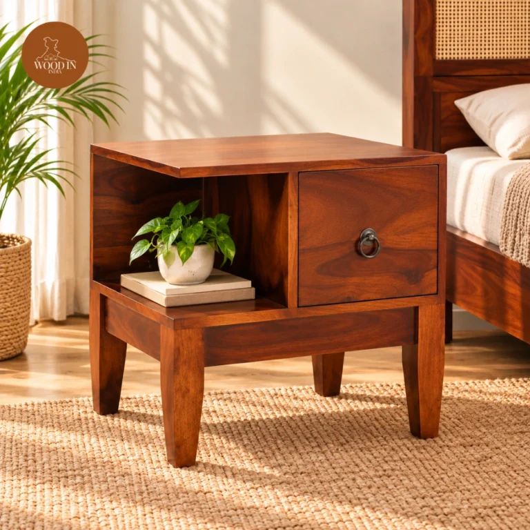 Helix Bed Side Table (Honey Finish)