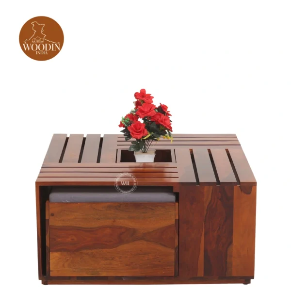 1 Jholy Coffee Table With 4 Stool (Honey Finish)
