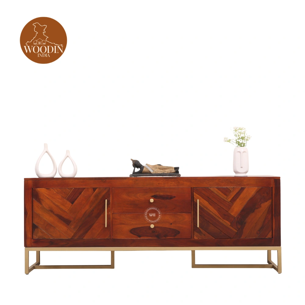 kalvin Metal Base Tv Unit (Honey Finish)