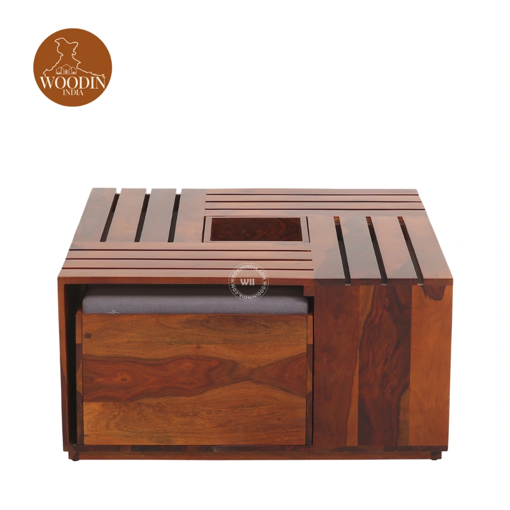 Jholy Coffee Table With 4 Stool (Honey Finish) Alternate View