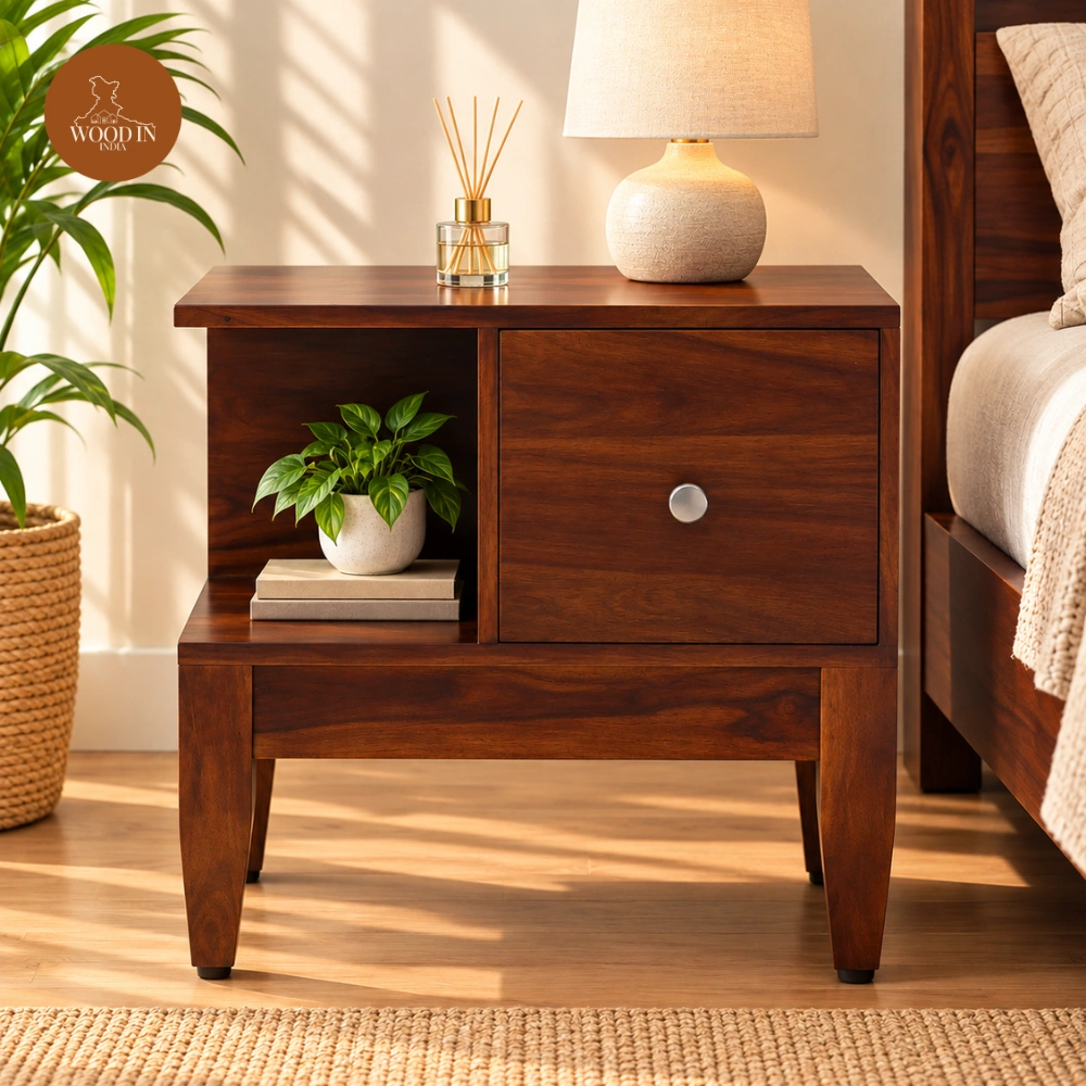 Helix Bed Side Table (Walnut Finish )