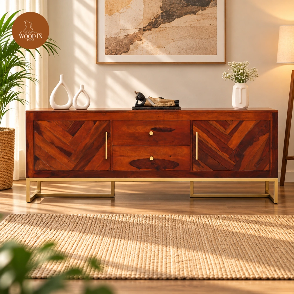 kalvin Metal Base Tv Unit (Honey Finish)