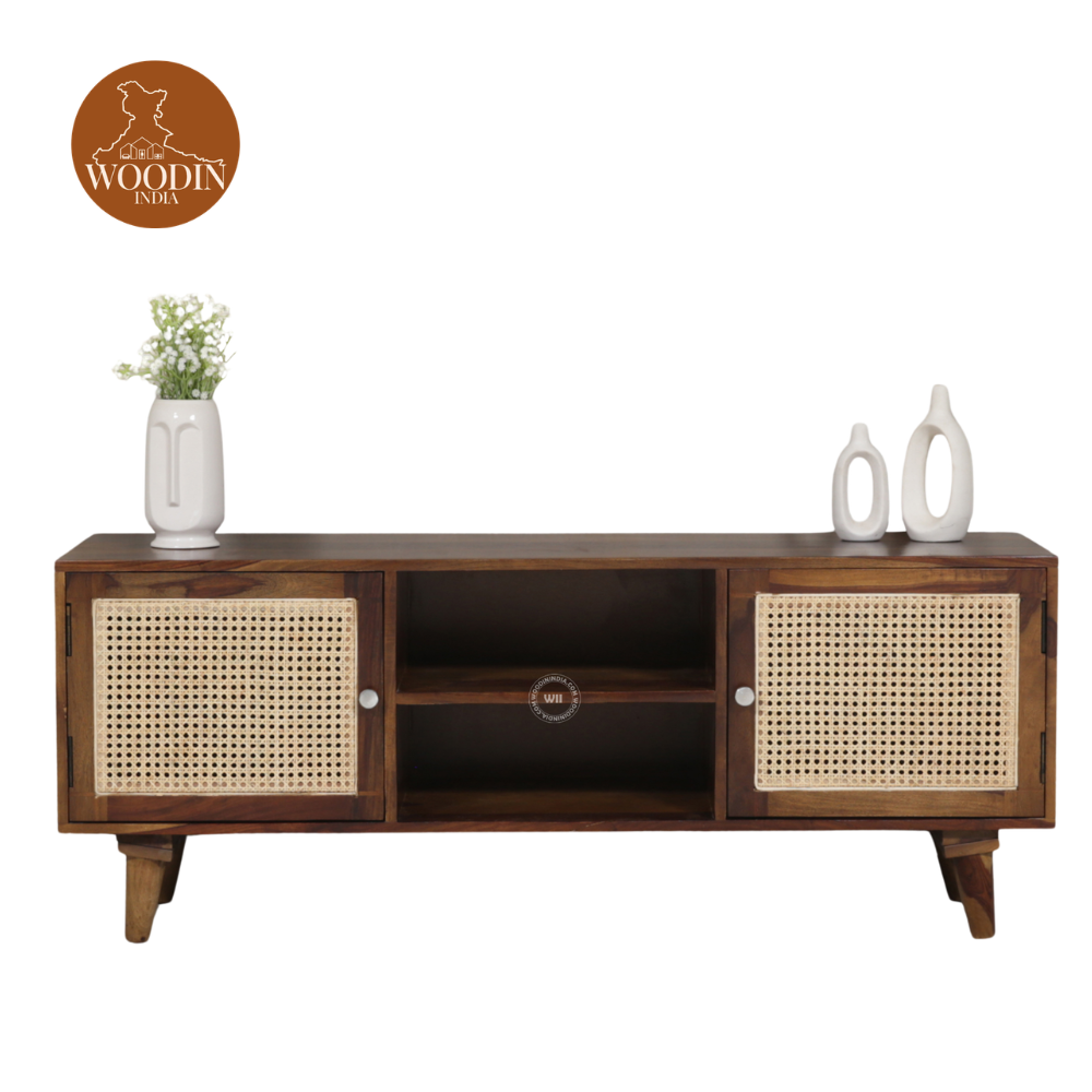 1 Osis Small Cane Tv Unit (Walnut Finish)