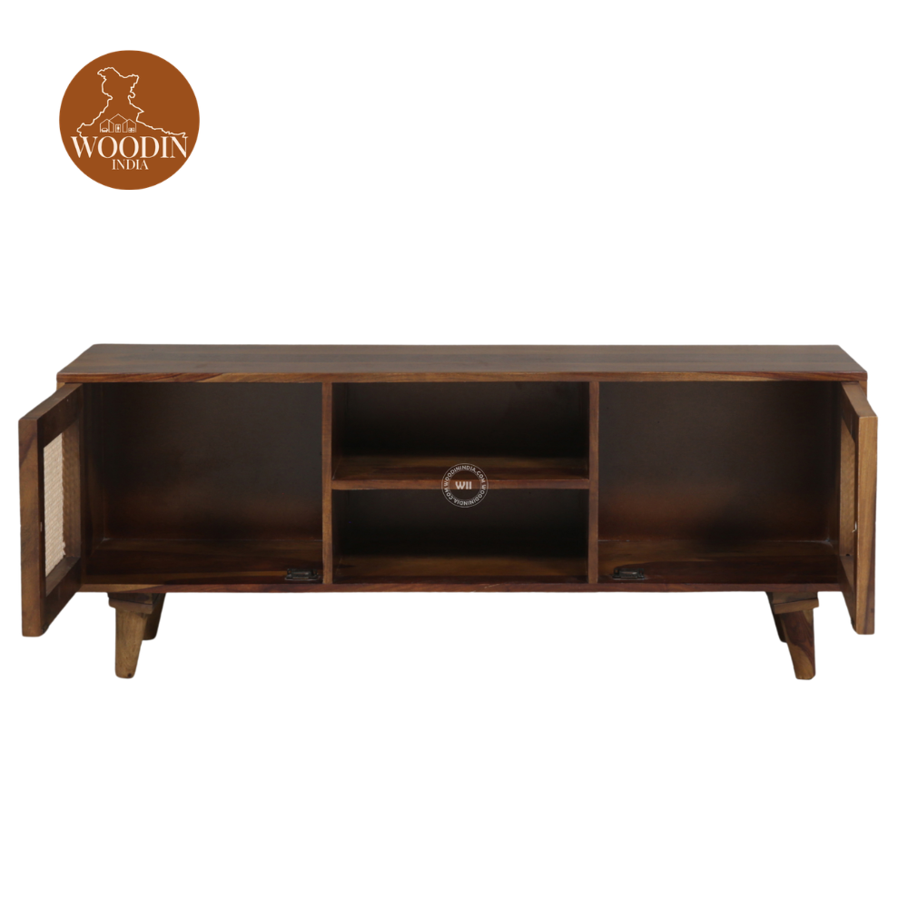2 Osis Small Cane Tv Unit (Walnut Finish)