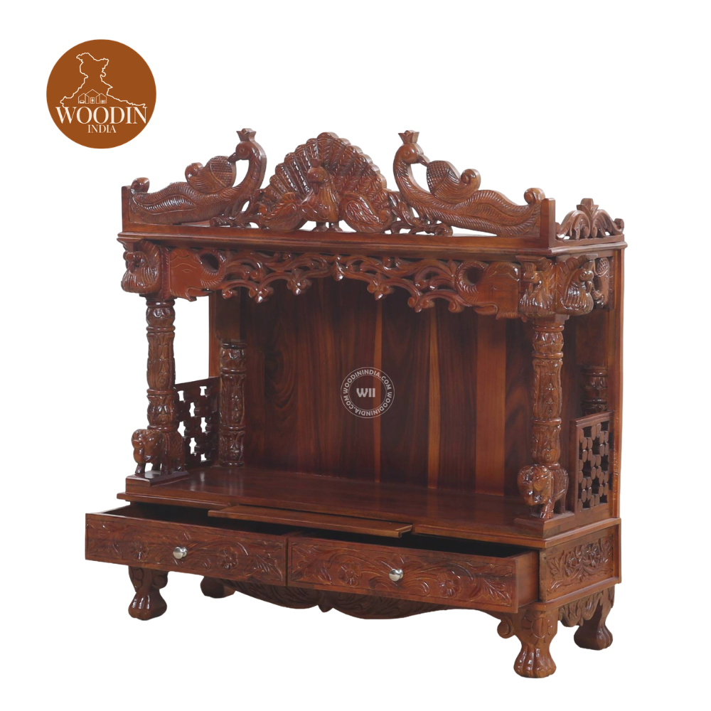 2 Woodin Large Carved Temple for Home (Honey Finish)