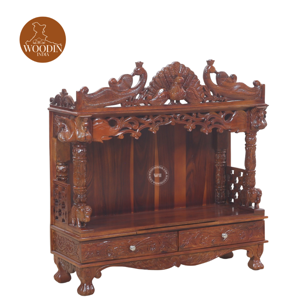 3 Woodin Large Carved Temple for Home (Honey Finish)