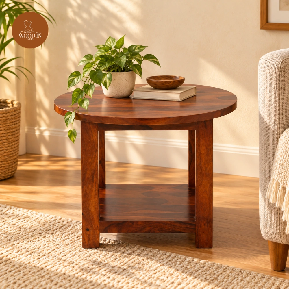 Samaya Sheesham Wood Round Coffee Table (Honey Finish) Samaya Sheesham Wood Round Coffee Table (Honey Finish)