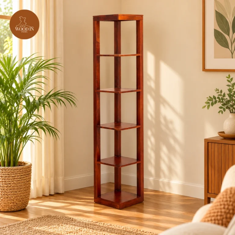 Volli Corner Bookshelf (Honey Finish)
