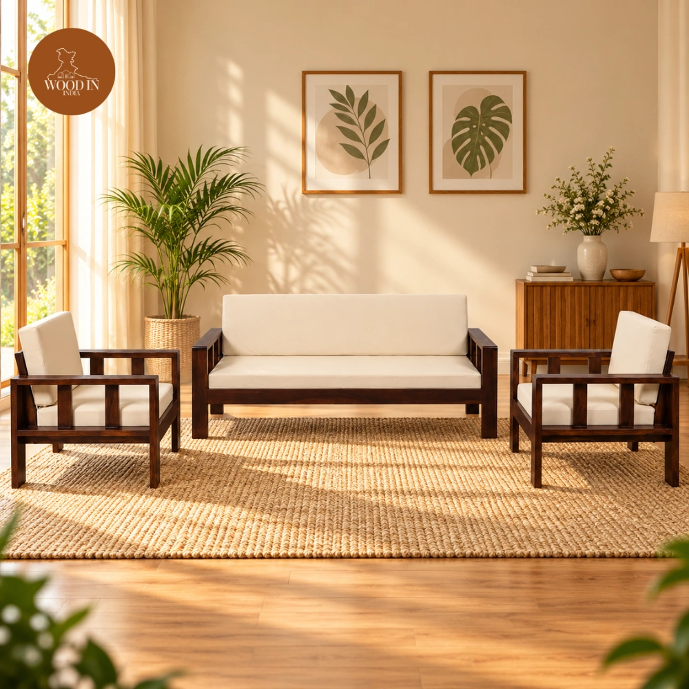 Woodin Binni 3+1+1 Wooden Sofa Set (Walnut Finish)