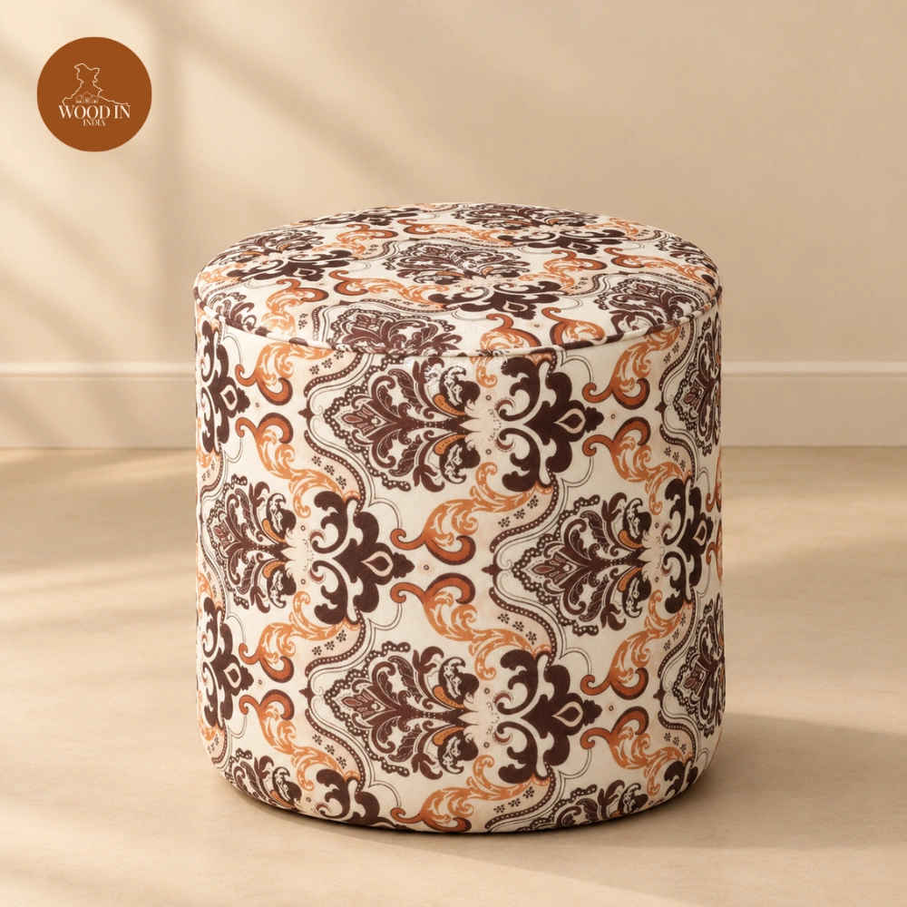 Woodin Round Pouffe (Printed Febric) 18x18 Woodin Round Pouffe (Printed Febric) 18x18