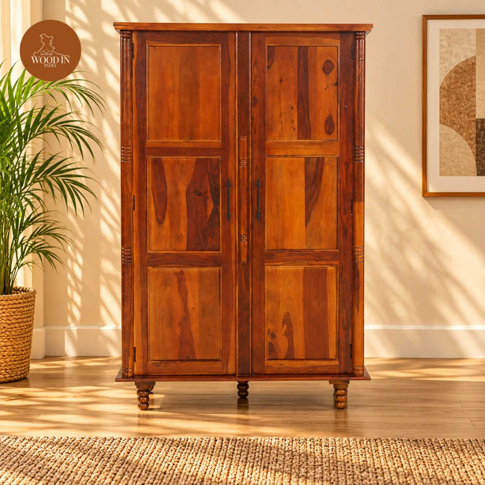 Woodin Sheesham Wood 2 Door Wardrobe (Honey Finish) Woodin Sheesham Wood 2 Door Wardrobe (Honey Finish)